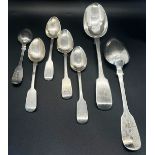 A varied selection of 19th century spoons and a single fork 15.5 oz approx