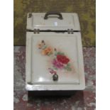 Mid 20th century cast iron and enamelled coal scuttle with rosebud detail