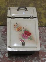 Mid 20th century cast iron and enamelled coal scuttle with rosebud detail