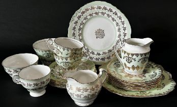 A Colclough green and gilt pattern tea set, a further collection of Royal Worcester June Garland
