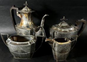 A Walker & Hall silver plated four piece tea service and further silver plated teapot (5)