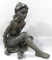 A bronzed clay study of naked seated woman, legs crossed, signed A Palmer ‘98 to rear base, 34cm