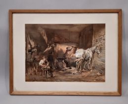 James Mahoney (Irish, c.1810-1879) - A Farrier and his Apprentices (1876), signed and dated lower