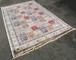 A Kashmir full pile Persian panel design carpet with an ivory ground, 300cm x 200cm