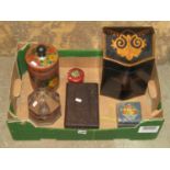 A small box of treen including an Indian hardwood box, Russian lacquered cylindrical box and