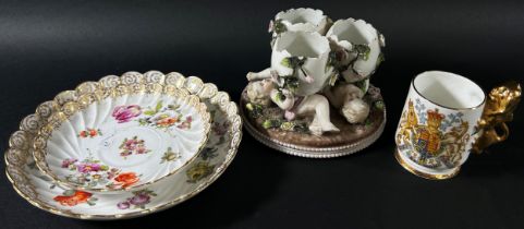 Mixed continental porcelain to include a miniature Royal Crown Derby teapot, three Hummel figures,