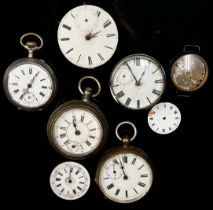 Three silver plate fob / pocket watches and further loose movements and dials (7)