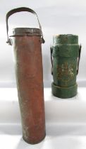 An early 19th century military green canvas and cork cordite carrier with a leather and rope handle,