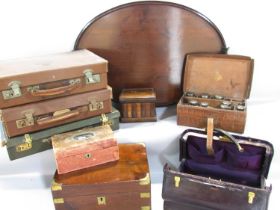 A leather travel box with silver plated jars, Sorrento box, writing slope and Moroccan leather