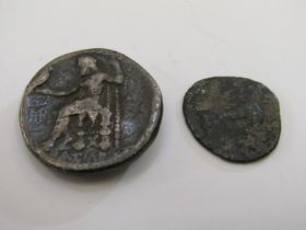 Ancient Greek silver tetradrachm, probably Alexandra III, together with a Roman Denarius