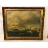 20th century gilt framed print of battle ships at sea after James E. Buttersworth (1817–1894),