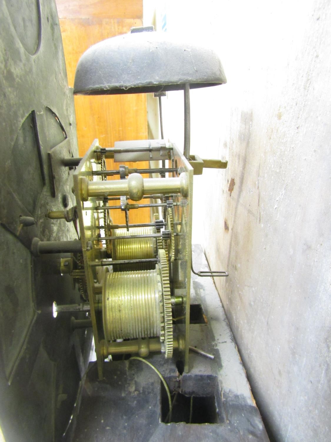 A Georgian oak longcase clock, the trunk crossbanded in walnut and with reeded column supports, - Image 4 of 5