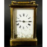 A 19th century carriage clock, the white enamelled dial with further painted detail, with eight