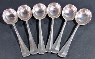 Six silver soup spoons, Birmingham 1931, maker Barker Brothers Silver Ltd, 16.6oz approx