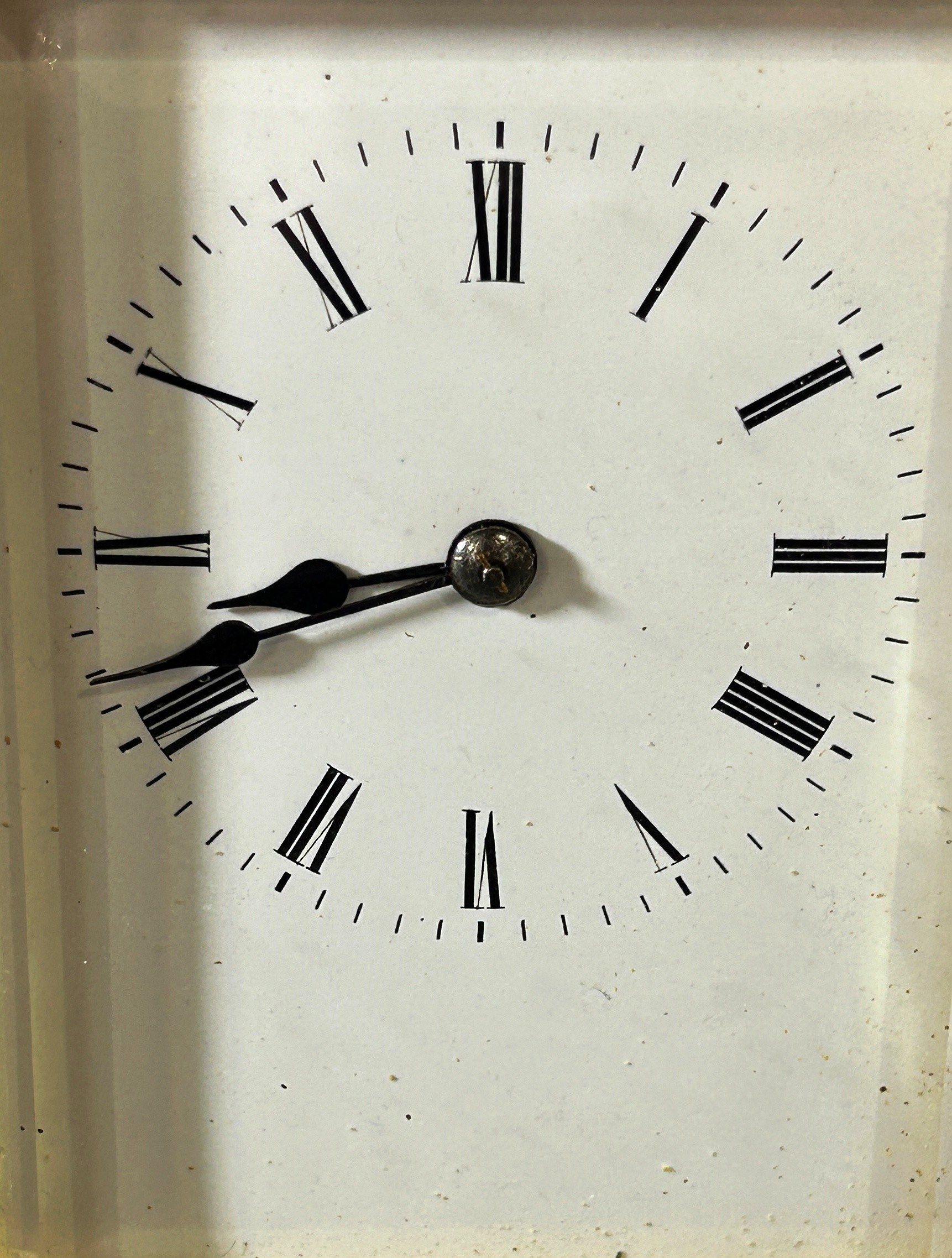 A 19th century brass carriage clock with enamelled dial, with eight day striking movement, currently - Image 5 of 5