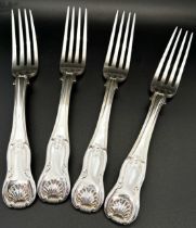 Four silver shell patterned dinner forks, London 1818, makers Thomas Wallis II and Johnathan