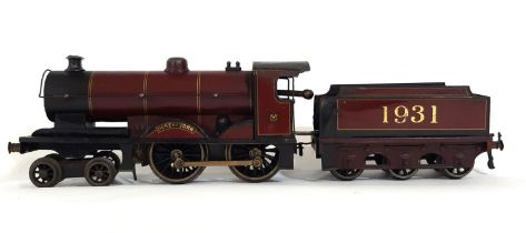 A Bassett-Lowke 0 Gauge clockwork 'Duke of York' 4-4-0 locomotive and tender, in LMS lined crimson