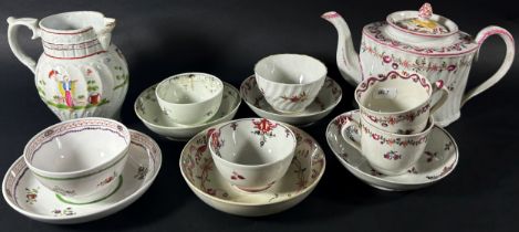 A small collection of 18th century tea wares, mainly Newhall examples comprising teapot, tea bowls
