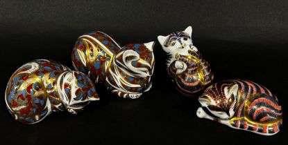 Seven Royal Crown Derby Imari pattern paperweights / figures in the form of cats complete with