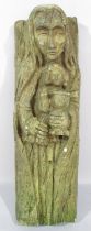 A simulated oak carving, in plaster, a figure of the Virgin Mary holding Baby Jesus, 40cm x 13cm.