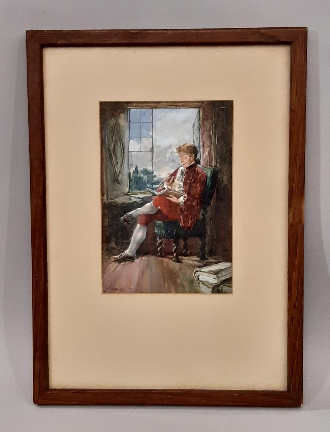 James Mahoney (Irish, c.1810-1879) - A Gentleman reading by the window while smoking a clay pipe,