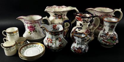 A Doulton Burslem blue and white planter, 19th century and other jugs, and a collection of Royal