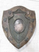 A vintage distressed oak Wickwar School Honours shield, 54cm x 43cm.