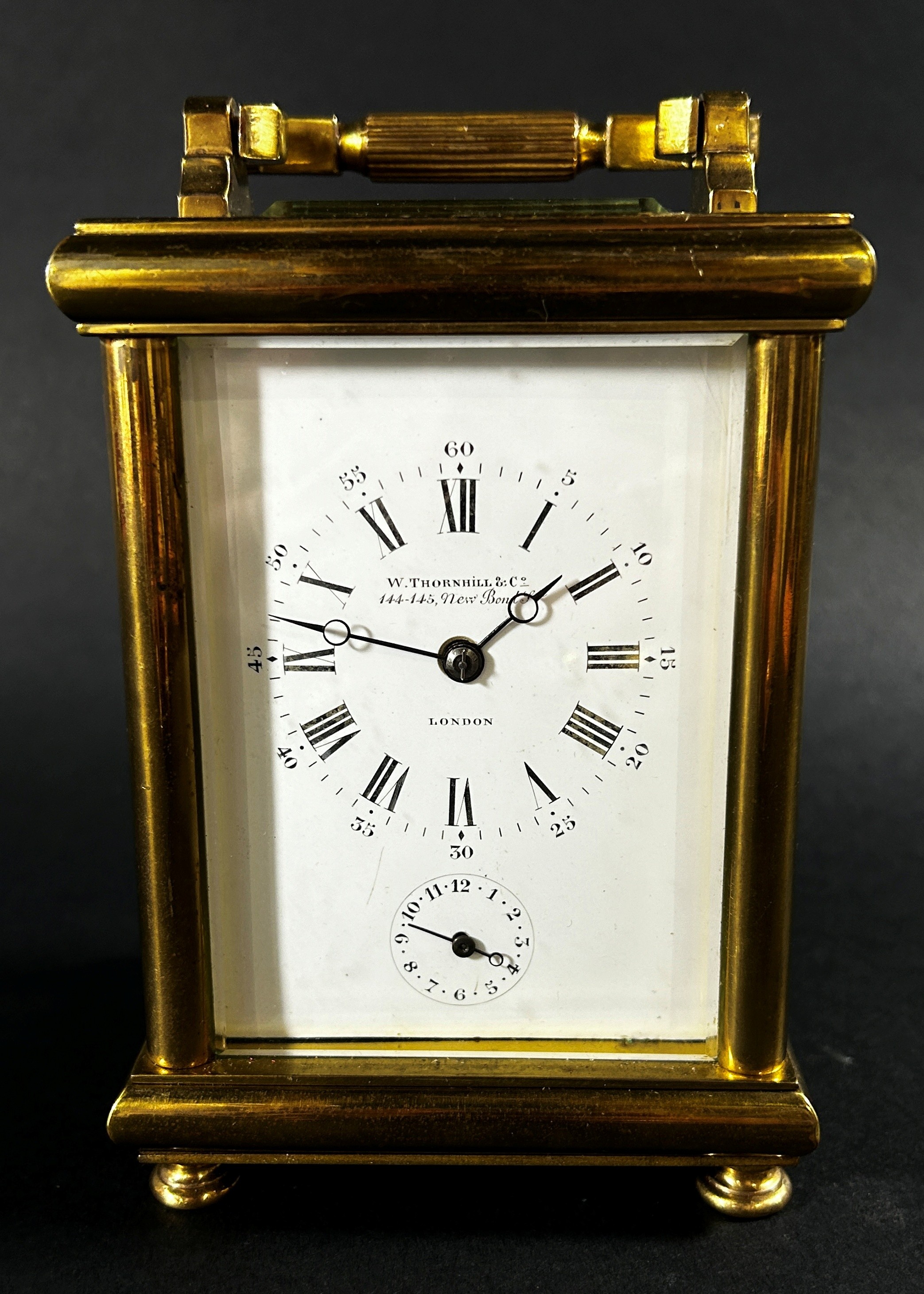 A 19th century English carriage clock by William Thornhill & Co, New bond St, London, with eight day