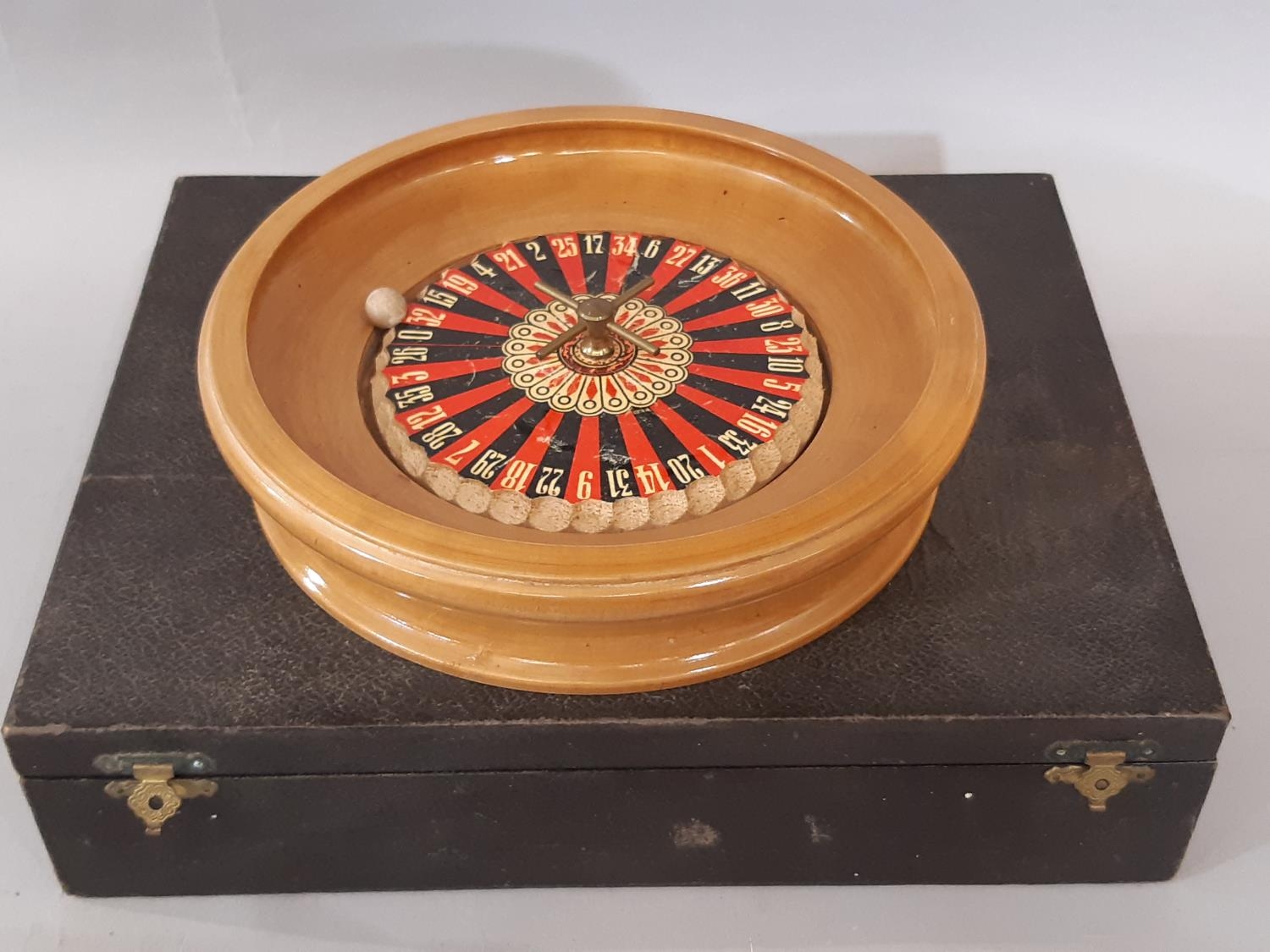 Rustic Wood Roulette Vintage game of Roulette comprising wooden wheel, counters, cloth and ...
