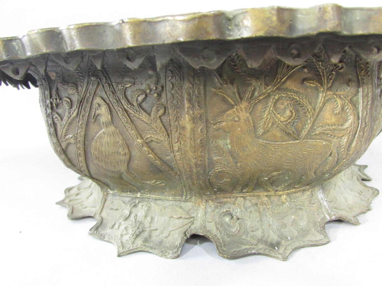 Two Indian brass vessels, both richly engraved with animals and flowers - Image 5 of 5
