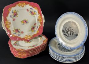 Six 19th century French wall plates showing marriage scenes, collection of Paragon plates, further