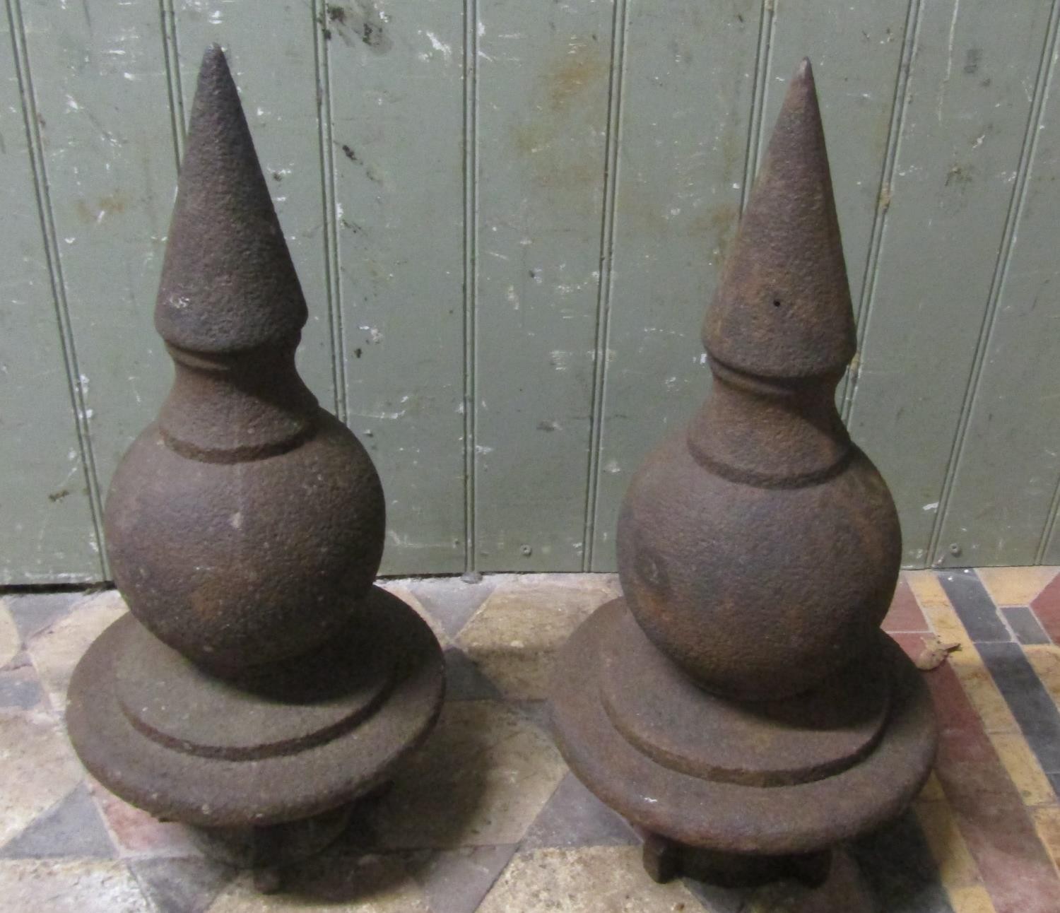 A pair of weathered cast iron gate post finials 51 cm high - Image 2 of 2