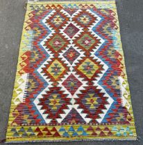 Two Chobi kilims, one with two rows of stepped diamonds, 150 x 104 cm, the other with a