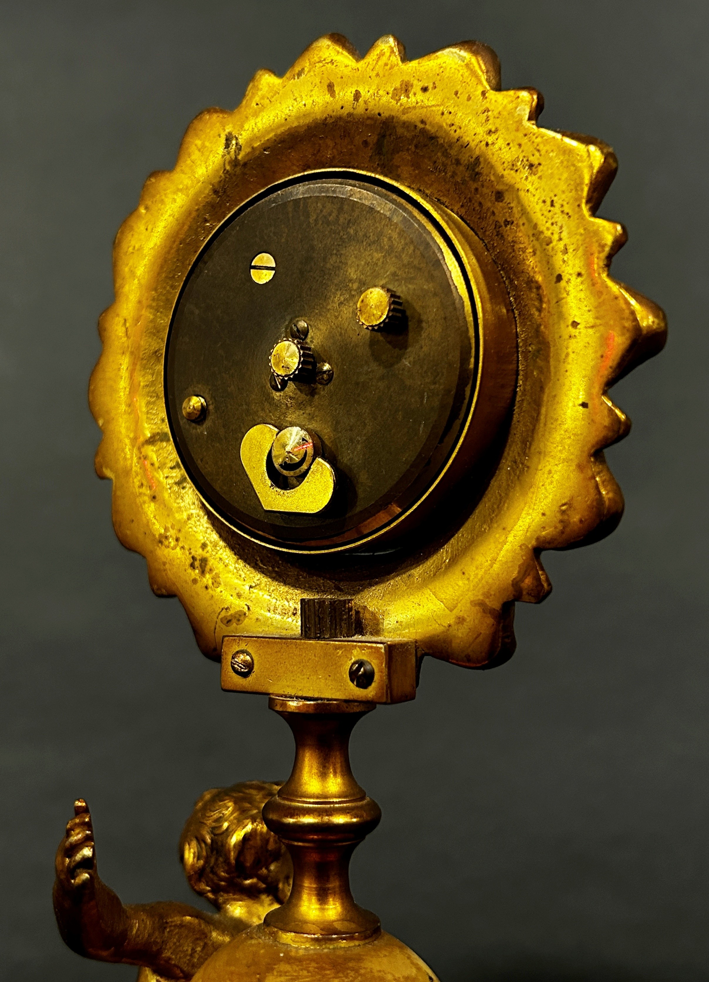 19th century gilt mantle clock the painted dial within a flower head border, surmounted on an onyx - Image 5 of 5