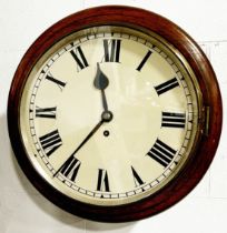 A late 19th century fusee English dial clock set within a moulded oak case with provenance from