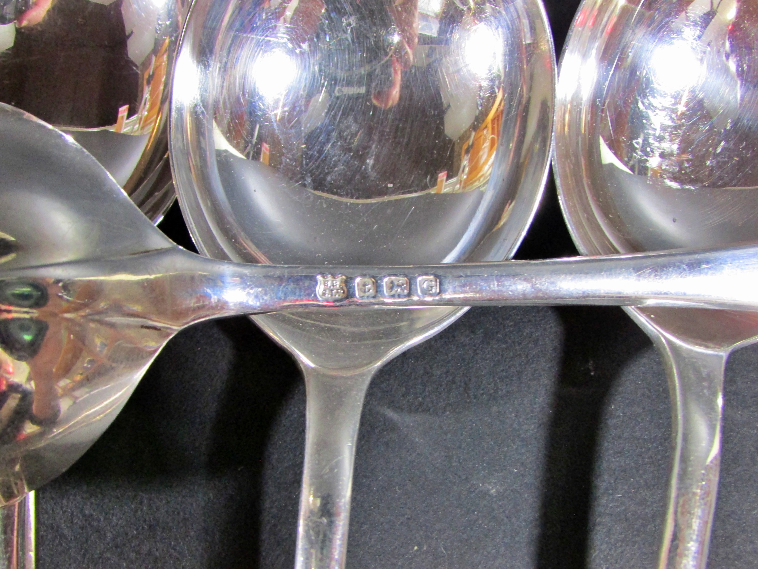 Six silver soup spoons, Birmingham 1931, maker Barker Brothers Silver Ltd, 16.6oz approx - Image 3 of 3