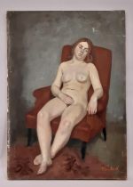 Jacques (Jacob) Markiel (Polish, 1911-2008) - Nu reposant dans un fauteuil rouge, signed 'Markiel'