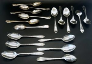 Twelve matching silver teaspoons set across two cases and a third case of six silver teaspoons, 18