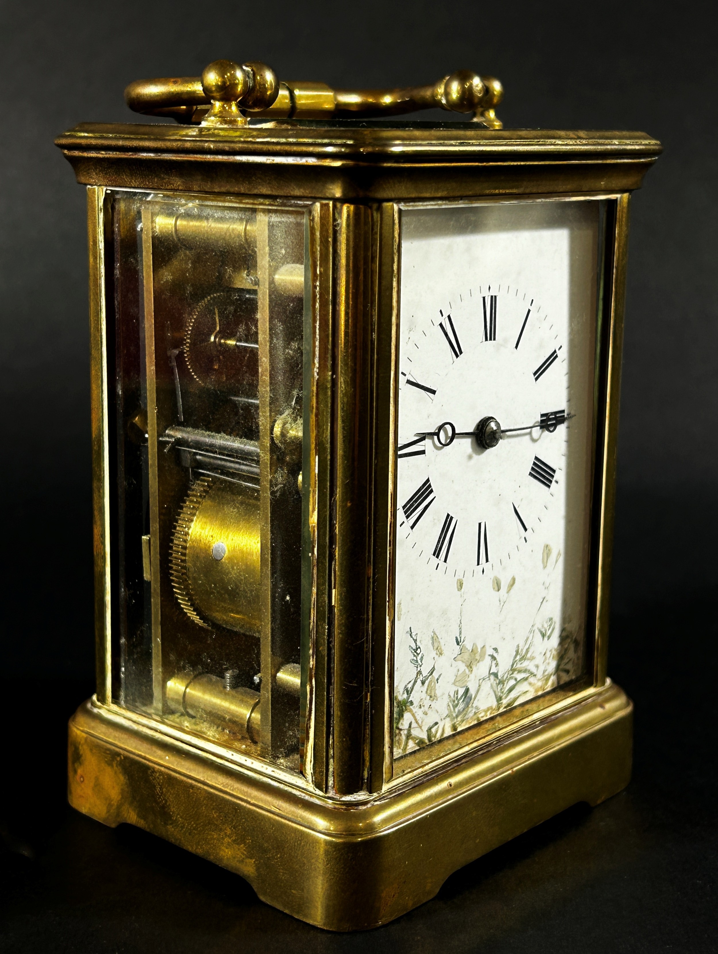 A 19th century carriage clock, the white enamelled dial with further painted detail, with eight - Image 2 of 5