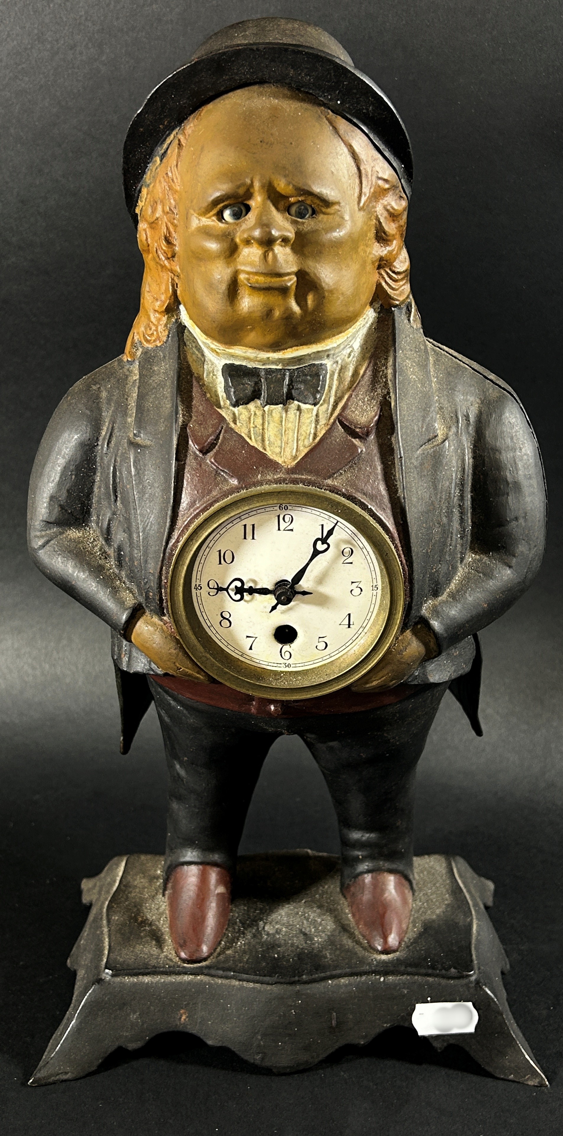 A John Bull Blinking Eye mantle clock made from cast iron, 41cm