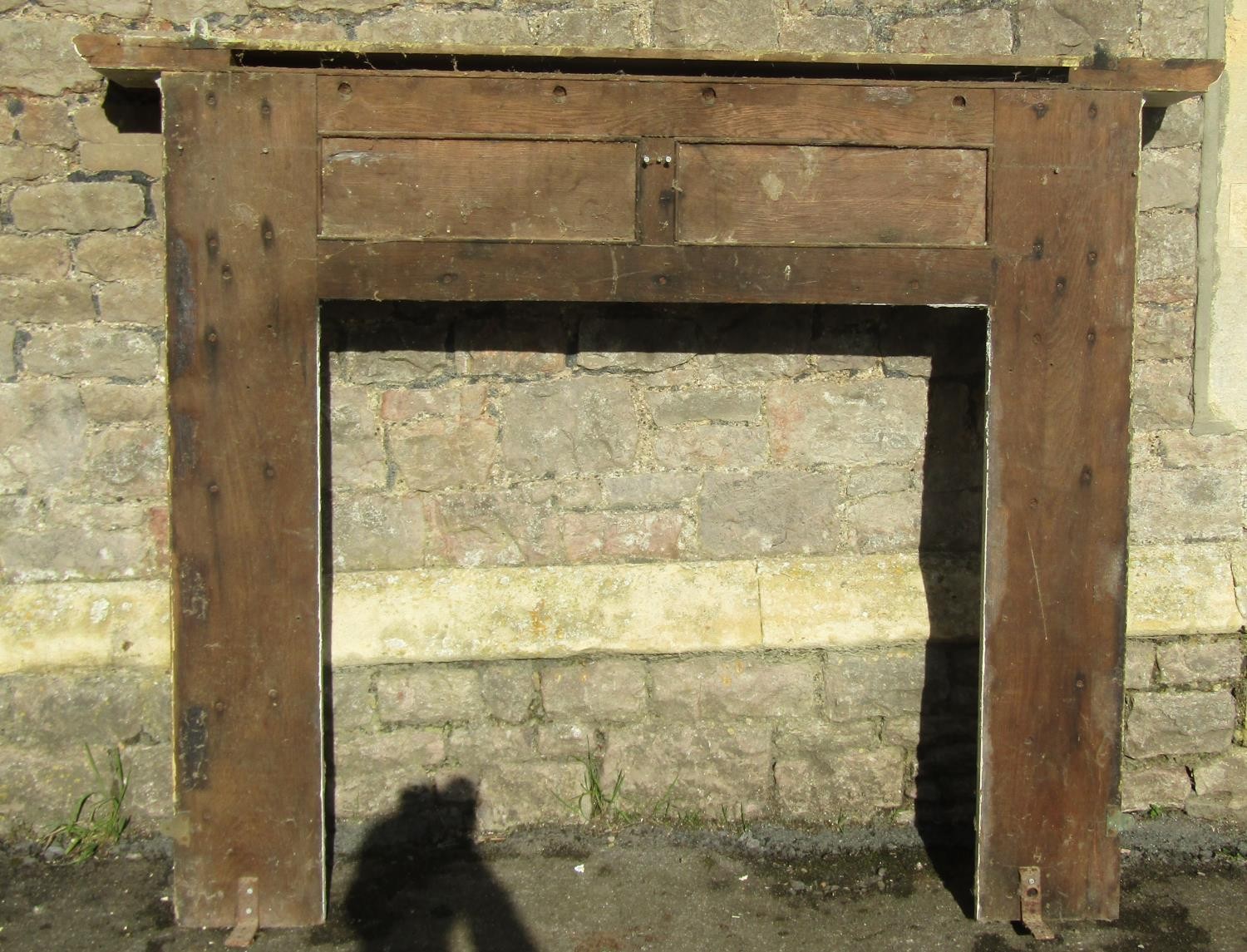 A late Victorian/Edwardian painted wooden fire surround with fielded panelled back and swept - Image 3 of 4