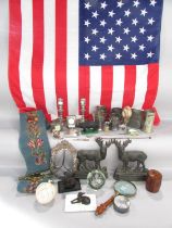 An interesting collection of mixed decorative arts to include a pair of Victorian cast iron