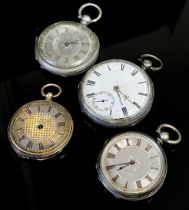 Four assorted fob watches, to include a 14k marked gold example (AF) others in silver (4)