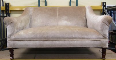 A small two seat cottage sofa on turned supports, 160cm wide approx