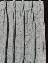 3 pairs of good quality heavy linen curtains in a patterned duck egg blue fabric, lined and