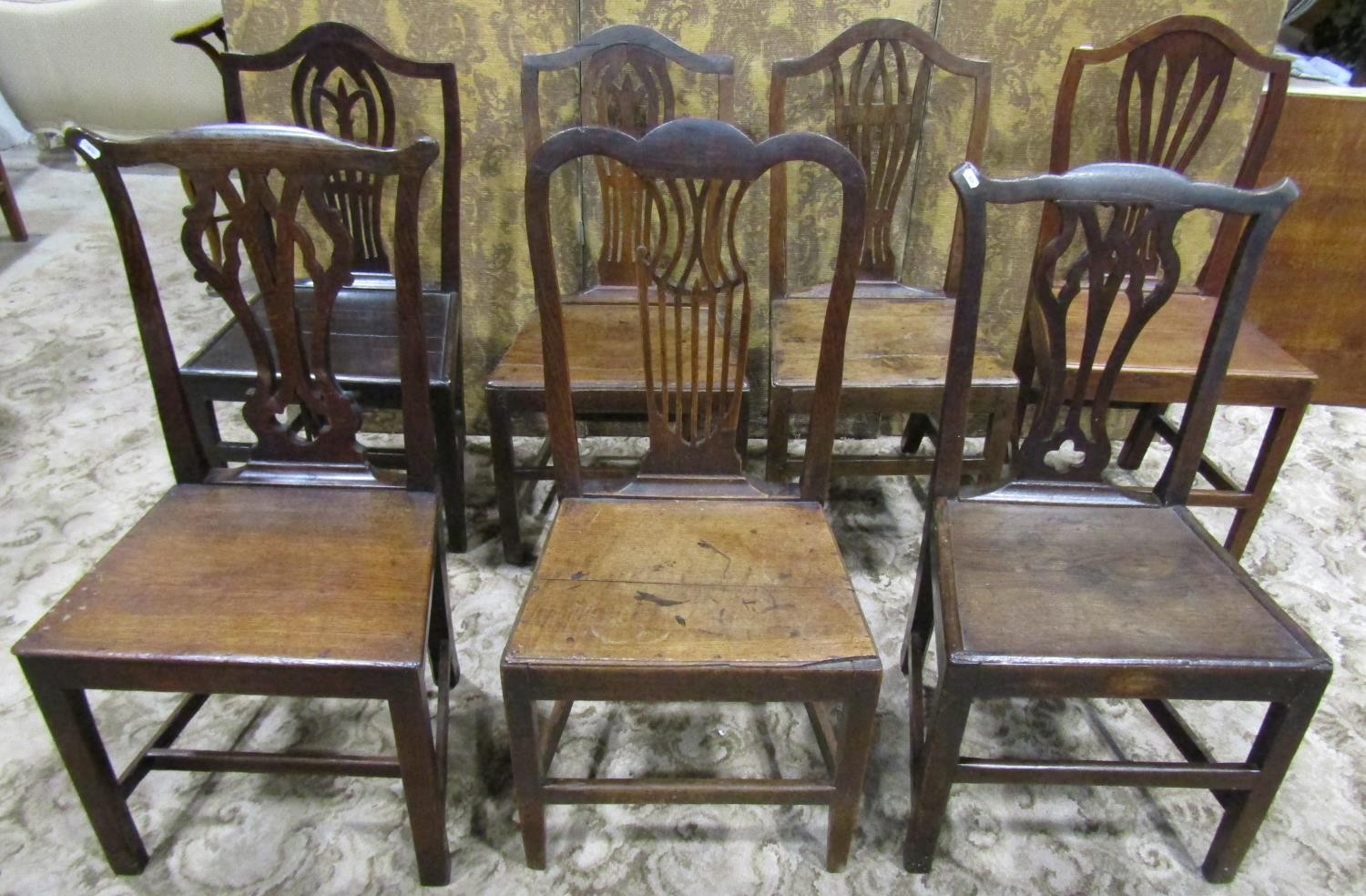 Nine Georgian oak country made dining chairs of varying design (af) - Image 4 of 7