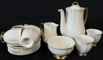 A collection of mixed china to include a white ground and gilt Royal Doulton coffee set, Wedgwood