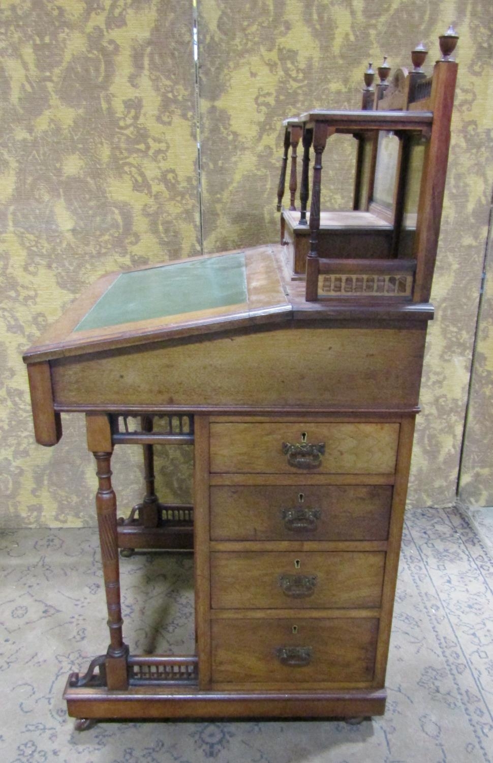 A late Victorian mahogany davenport with raised triple bevelled edge mirror back over the usual - Image 5 of 7