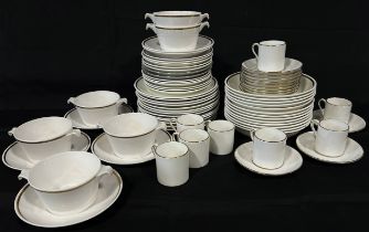 A Royal Tuscan Sovereign pattern dinner/coffee service with a white ground and gilt banding,