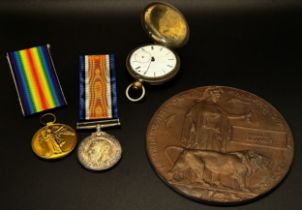 A WWI death plaque - William Richards, in original wrapping, 1914-18 War and Victory medals with